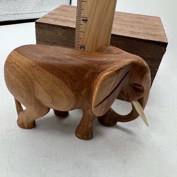 Teak Wood Sculpture of a Left-Facing Elephant from Thailand, "Go For a Walk" - Picture 11 of 13